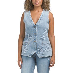 DRIFTWOOD JEANS Medium Wash Denim Flower Vest